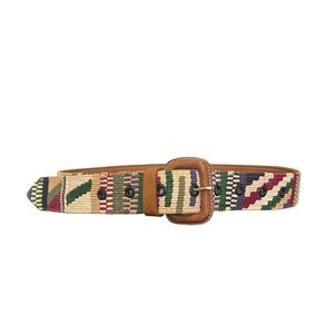 Vintage Handmade Aztec Woven Leather Colorful Boho Southwestern Belt Sz 38